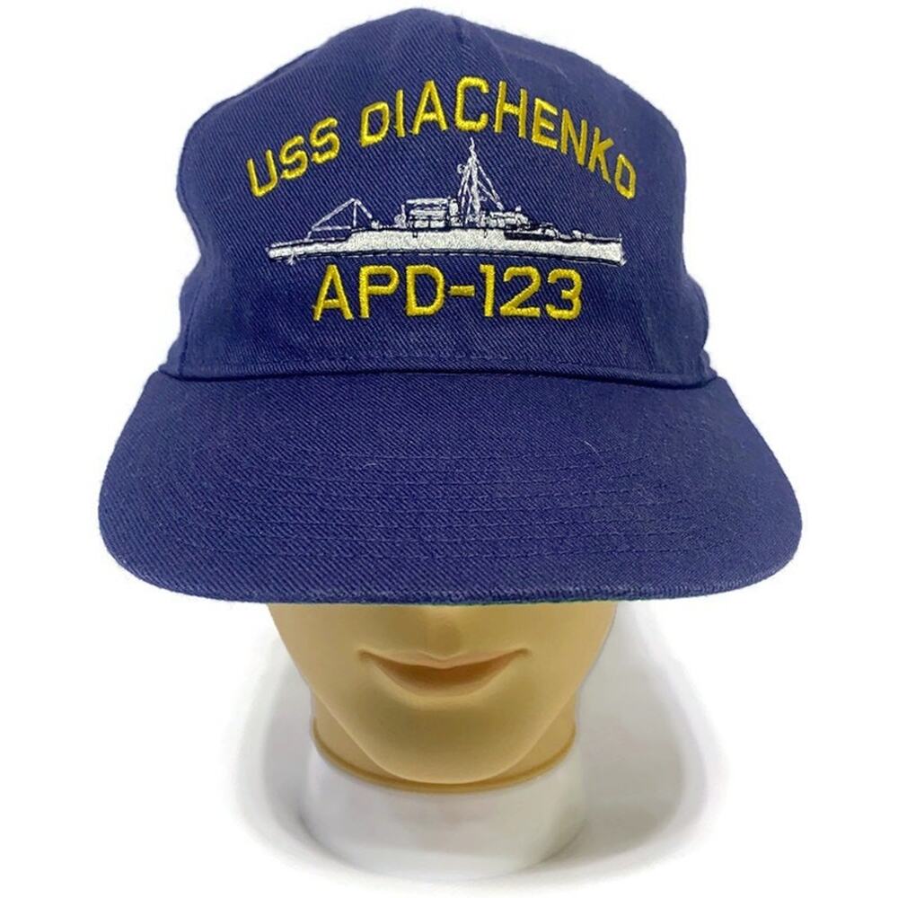 USS Diachenko APD-123 Ball Cap Hat Strapback Adjustable Blue and Gold